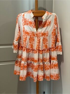Kasia Ecru Clio Ruffle Mini Dress Orange Anthropologie  Tuckernuck Medium